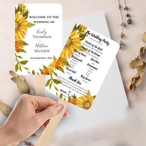 Elegant Sunflower Floral Wedding Program  Hand Fan