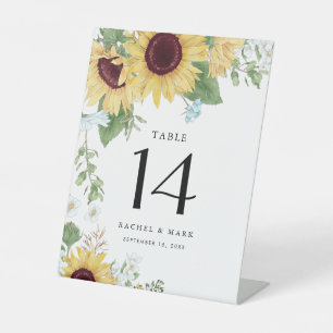 Elegant Sunflower Floral Wedding Table Number Pedestal Sign