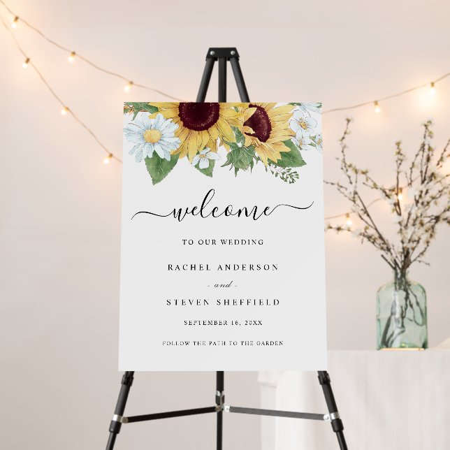 Elegant Sunflower Floral Wedding Welcome Foam Board (In Situ (Stand))