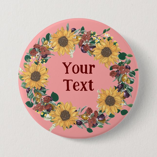 Elegant Sunflower Floral Wreath Lapel Pin (Front)