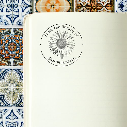 Elegant Sunflower From the Library of Name  Rubber Stamp