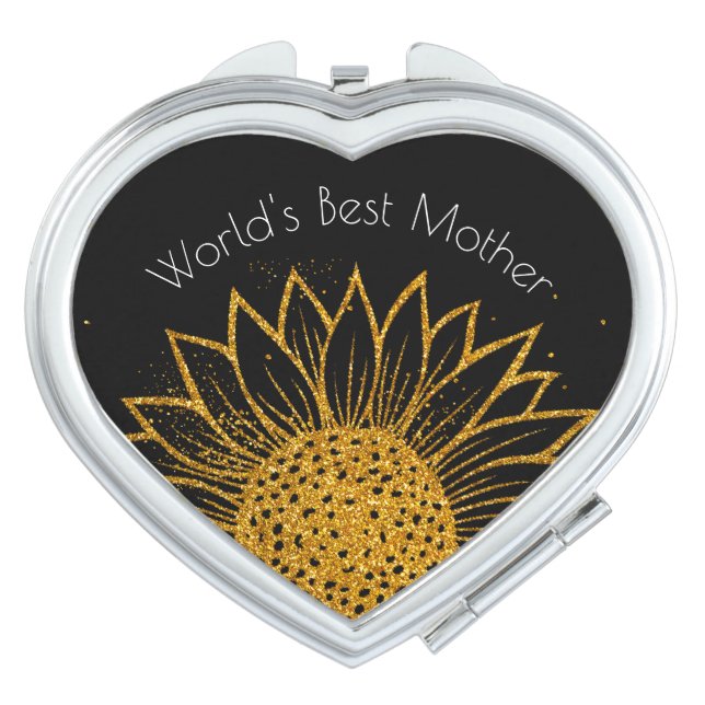 Elegant Sunflower Glitter Floral Mother's Day Compact Mirror (Front)