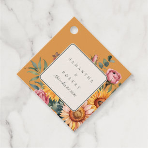 Elegant Sunflower Gold Floral Border Wedding Favor Tags