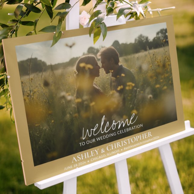 Elegant Sunflower Gold Photo Wedding Welcome Foam Board (Creator Uploaded)