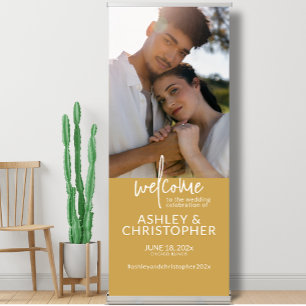 Elegant Sunflower Gold Photo Wedding Welcome Retractable Banner