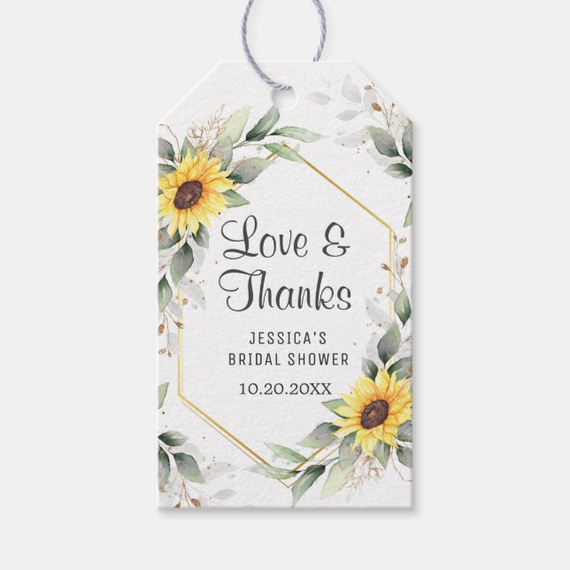 Elegant Sunflower Greenery Bridal Shower Thank You Gift Tags (Front)