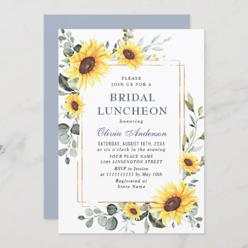 Elegant Sunflower Greenery Floral Bridal Luncheon Invitation