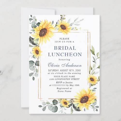 Elegant Sunflower Greenery Floral Bridal Luncheon Invitation