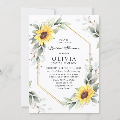 Elegant Sunflower Greenery Floral Bridal Shower Invitation
