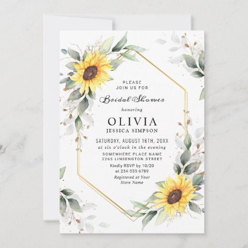 Elegant Sunflower Greenery Floral Bridal Shower Invitation