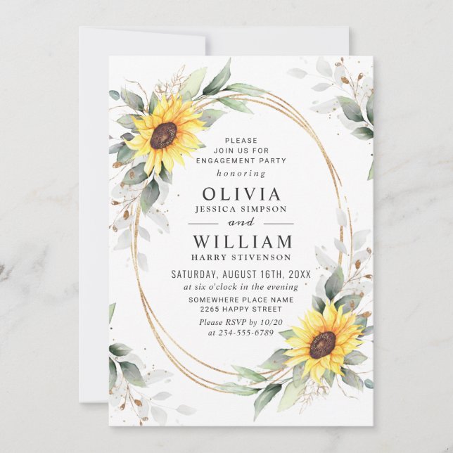 Elegant Sunflower Greenery Floral Engagement Party Invitation (Front)