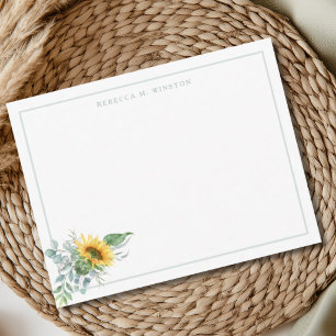 Elegant Sunflower Greenery Personalized Stationery Note Card