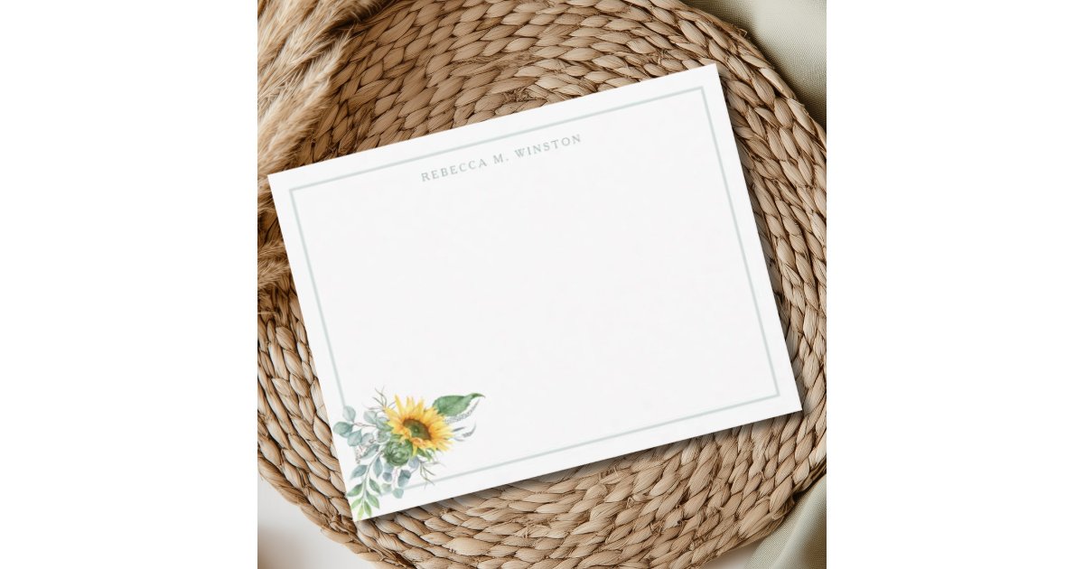 Elegant Sunflower Greenery Personalized Stationery Note Card | Zazzle