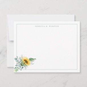 Elegant Sunflower Greenery Personalized Stationery Note Card