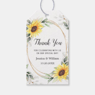 Elegant Sunflower Greenery Wedding Thank You Gift Tags