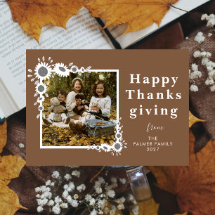 Elegant Sunflower Happy Thanksgiving Single Photo Holiday Card