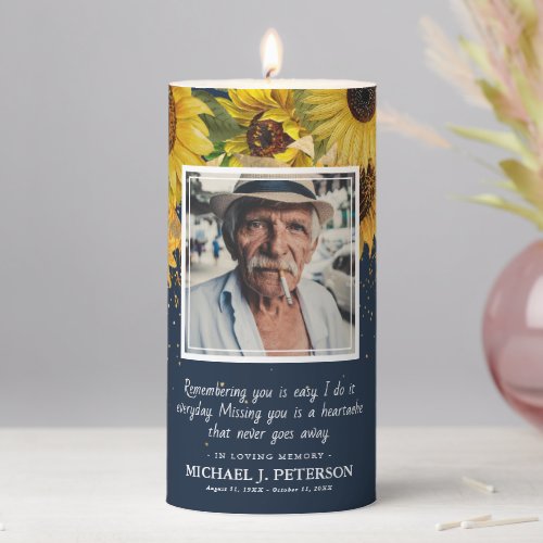 Elegant Sunflower In Loving Memory Keepsake Photo Pillar Candle