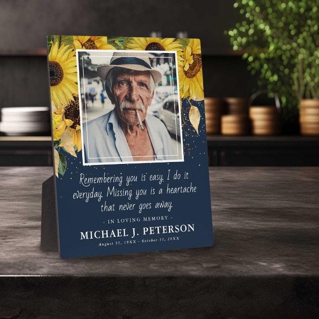 Elegant Sunflower In Loving Memory Keepsake Photo Plaque (Creator Uploaded)