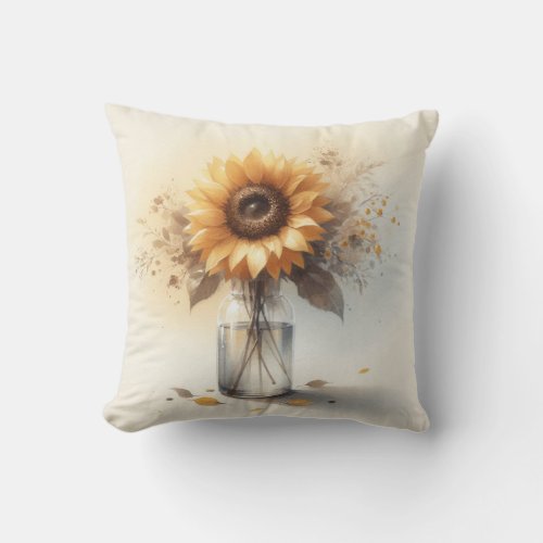 Elegant Sunflower in Vase Throw Pillow