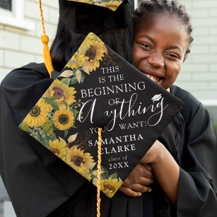 Elegant Sunflower 'Inspirational Quote' Graduate Graduation Cap Topper