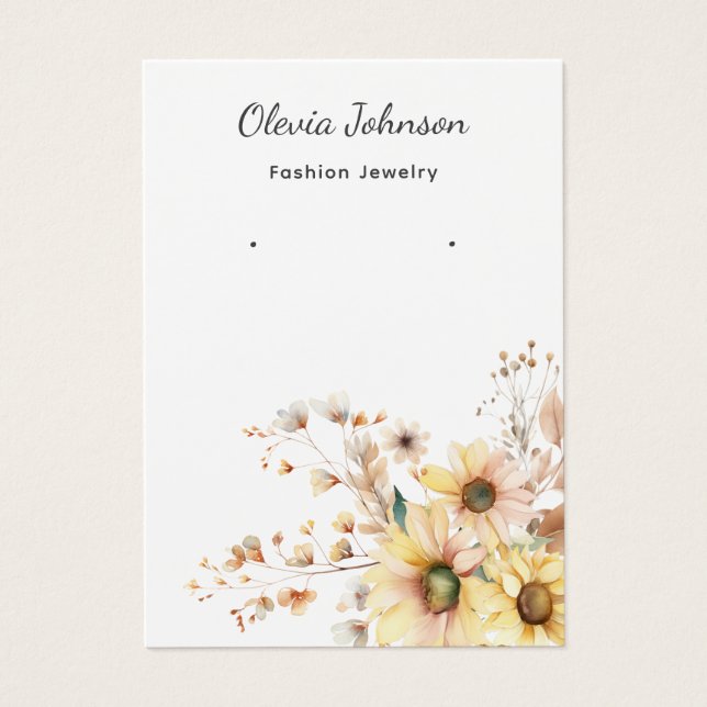Elegant Sunflower Jewelry Earring Display Card (Front)