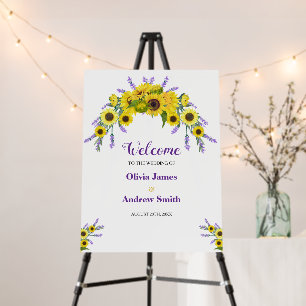 Elegant Sunflower & Lavender Wedding Welcome Sign 