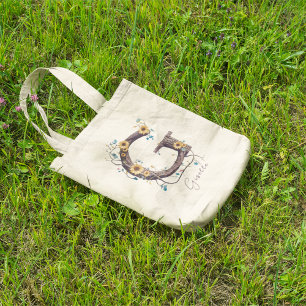 Elegant Sunflower Letter 'G' Monogram Custom Name Tote Bag