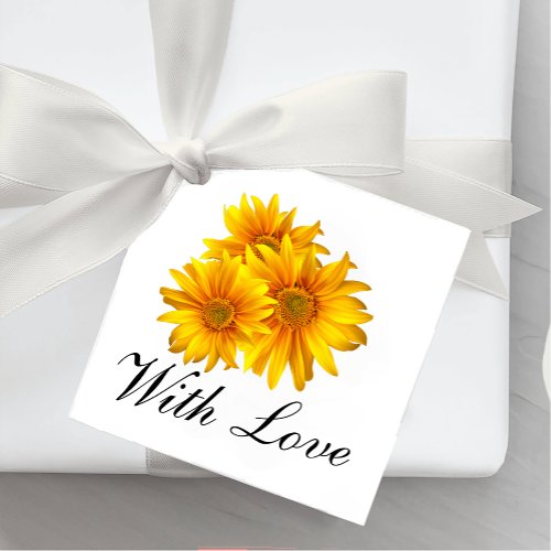 Elegant Sunflower Love Yellow Floral Wedding Favor Tags