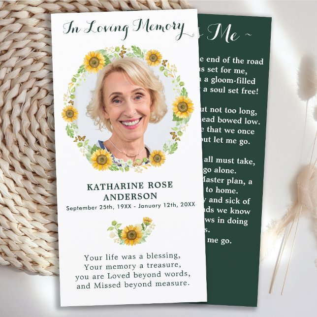 Elegant Sunflower Memorial Funeral Prayer Card (Creator Uploaded)