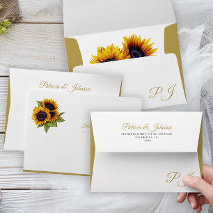 Elegant sunflower modern rustic wedding envelope