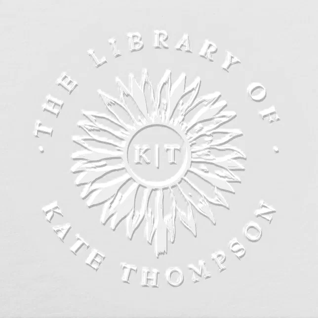 Elegant Sunflower Monogram Library Book Embosser | Zazzle