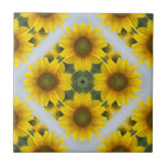 Elegant Sunflower Mosaic Pattern Ceramic Tile<br><div class="desc">Enjoy this elegant floral mosaic photo tile,  with a yellow and green sunflower mosaic design and a gray background. Add this as a decor item or as a gift for someone special!</div>