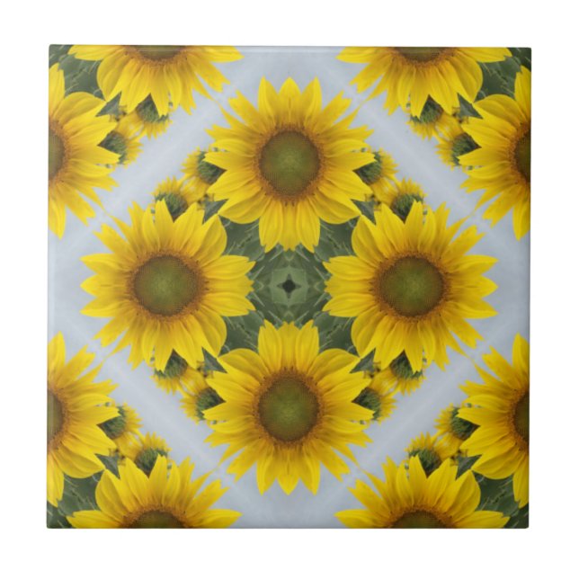Elegant Sunflower Mosaic Pattern Ceramic Tile (Front)