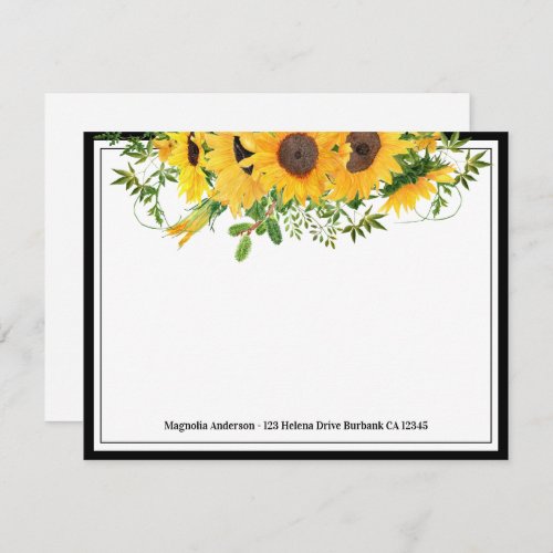 Elegant Sunflower Name Note Card