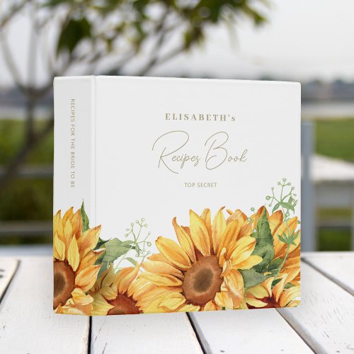 Elegant sunflower name personalized recipe 3 ring binder