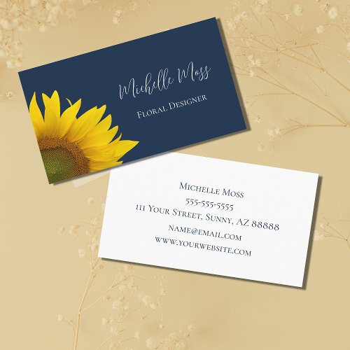 Elegant Sunflower Navy Blue Floral Designer  Business Card