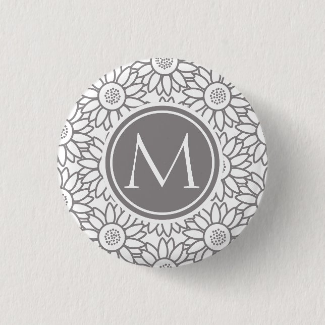 Elegant Sunflower Pattern Monogrammed Button (Front)