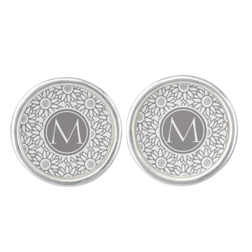 Elegant Sunflower Pattern Monogrammed Cufflinks