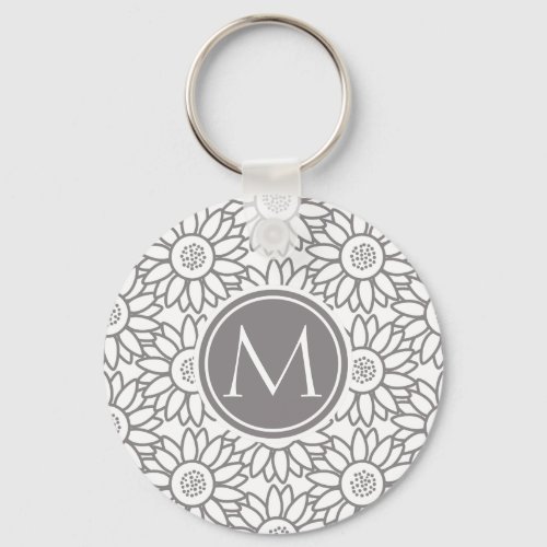 Elegant Sunflower Pattern Monogrammed Keychain