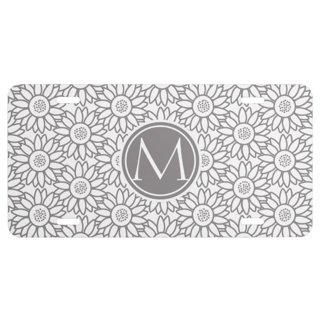 Elegant Sunflower Pattern Monogrammed License Plate (Front)