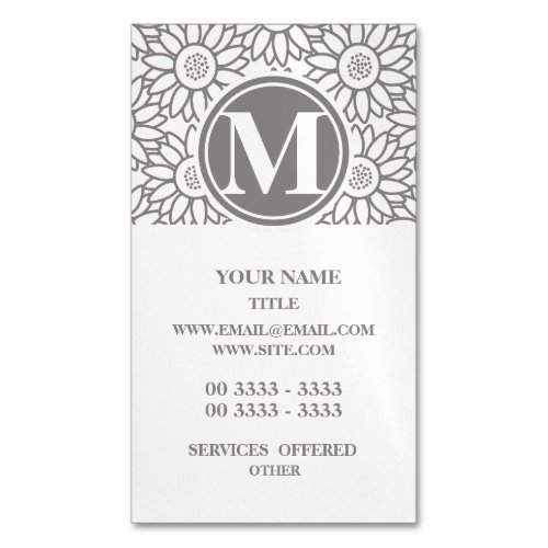 Elegant Sunflower Pattern Monogrammed Magnetic Business Card