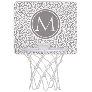 Elegant Sunflower Pattern Monogrammed Mini Basketball Hoop