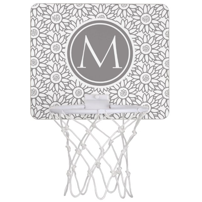 Elegant Sunflower Pattern Monogrammed Mini Basketball Hoop (Front)
