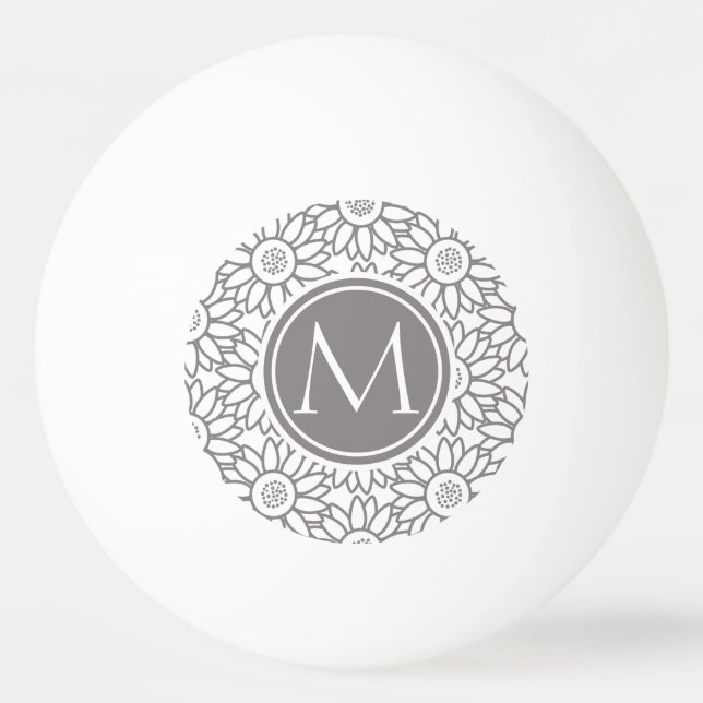 Elegant Sunflower Pattern Monogrammed Ping-Pong Ball (Front)