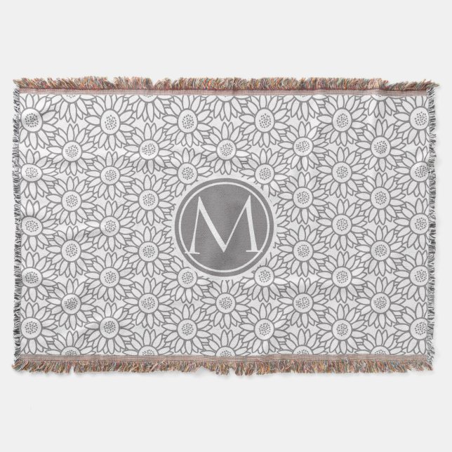 Elegant Sunflower Pattern Monogrammed Throw Blanket (Front)
