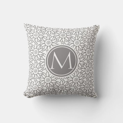 Elegant Sunflower Pattern Monogrammed Throw Pillow