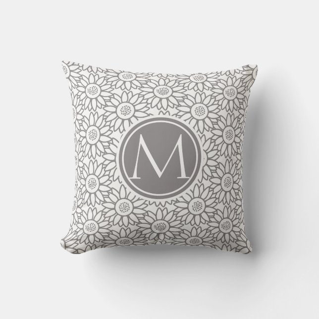 Elegant Sunflower Pattern Monogrammed Throw Pillow (Front)