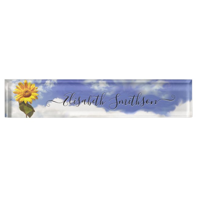 Elegant Sunflower Personalized Professional Floral Desk Name Plate (Front)
