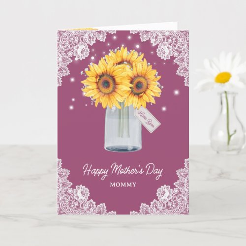 Elegant Sunflower Pink Happy Mothers Day Card