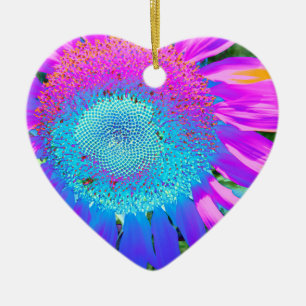 Elegant sunflower purple pink blue floral  ceramic ornament